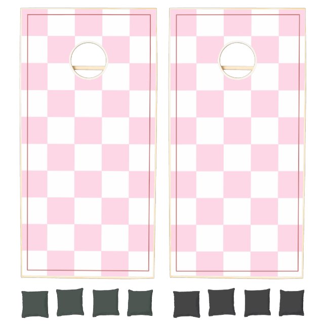 Retro Pink Checkered Cornhole Set (Set)
