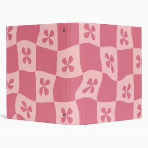 Retro Pink Checkered Floral Pattern 3 Ring Binder