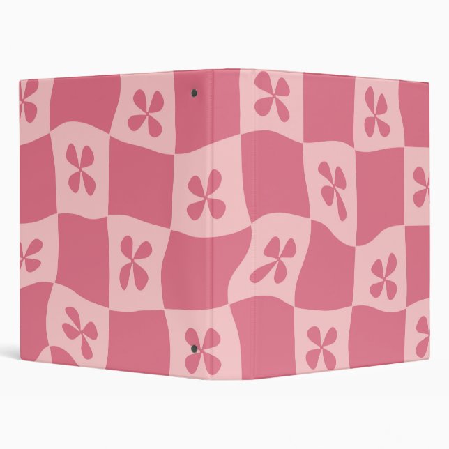 Retro Pink Checkered Floral Pattern 3 Ring Binder (Background)