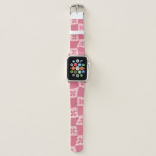 Retro Pink Checkered Floral Pattern Apple Watch Band