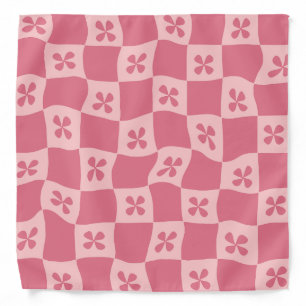 Retro Pink Checkered Floral Pattern Bandana