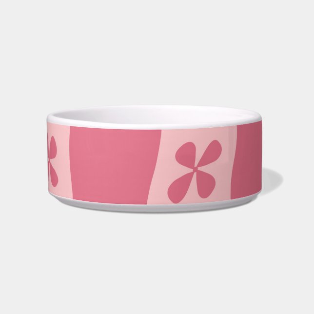 Retro Pink Checkered Floral Pattern Bowl (Front)