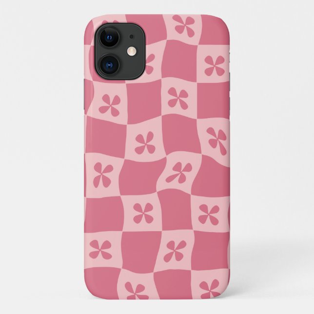 Retro Pink Checkered Floral Pattern Case-Mate iPhone Case (Back)