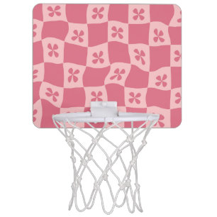 Retro Pink Checkered Floral Pattern Mini Basketball Hoop