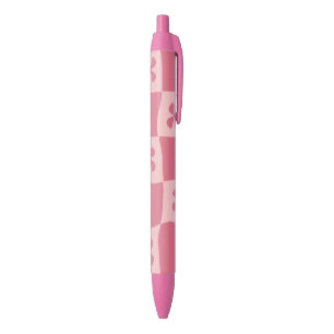 Retro Pink Checkered Floral Pattern Pen