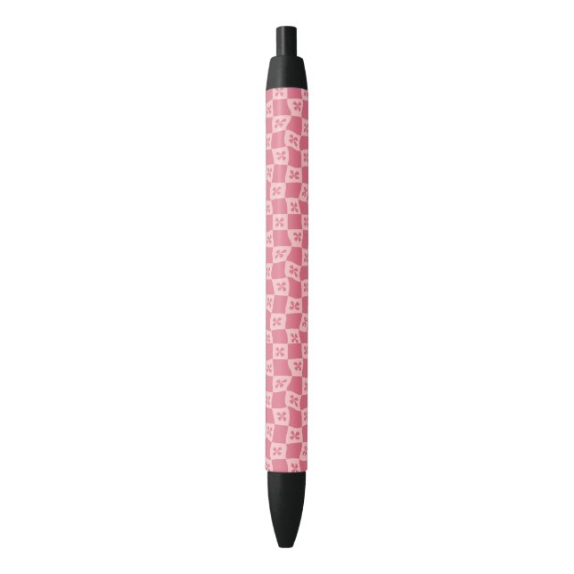 Retro Pink Checkered Floral Pattern Pen (Front Vertical)