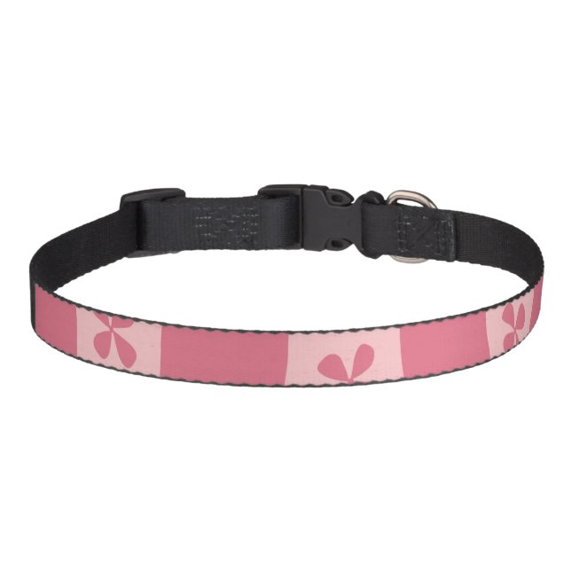 Retro Pink Checkered Floral Pattern Pet Collar (Front)