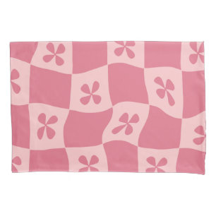 Retro Pink Checkered Floral Pattern Pillow Case