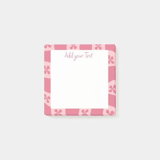 Retro Pink Checkered Floral Pattern  Post-it Notes (Front)