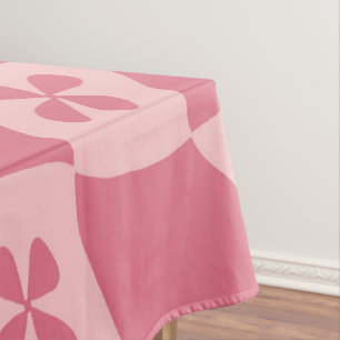 Retro Pink Checkered Floral Pattern Tablecloth