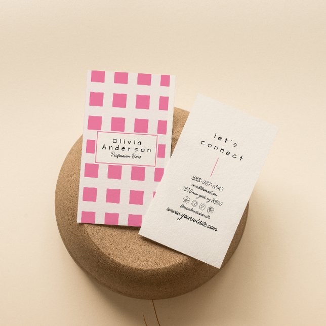 Retro Pink Checkered Trendy Boho Funky Girly Fun Business Card (Creator Uploaded)