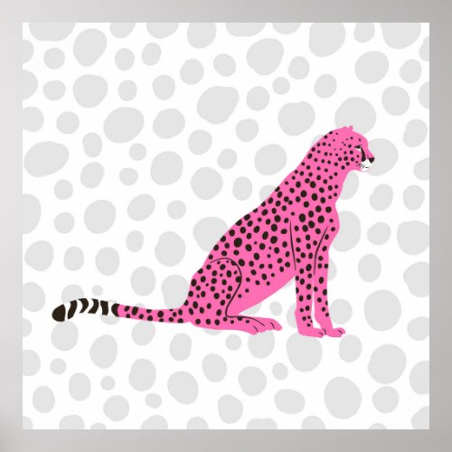 Retro Pink Cheetah Wild Cat Portrait Art Poster