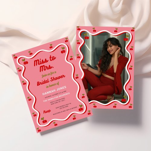 Retro Pink Cherry Valentine Bridal Shower Invitation