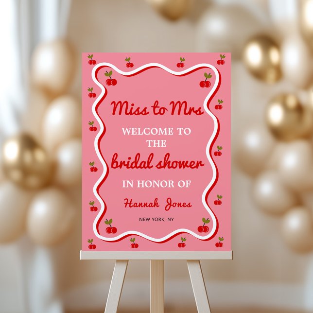 Retro pink Cherry Valentine Bridal Shower Welcome Foam Board (Creator Uploaded)