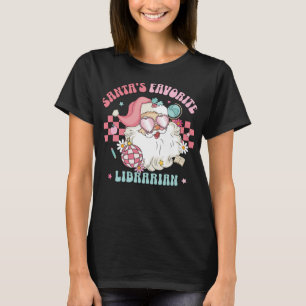 Retro Pink Christmas Cute Santa's Favorite Librari T-Shirt