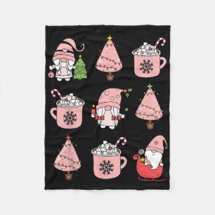 Retro Pink Christmas Gnome Peppermint Iced Latte C Fleece Blanket