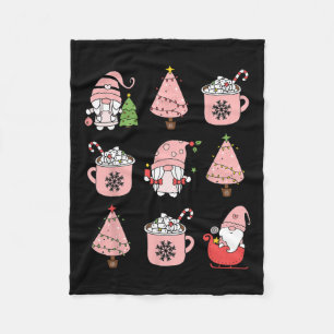 Retro Pink Christmas Gnome Peppermint Iced Latte C Fleece Blanket