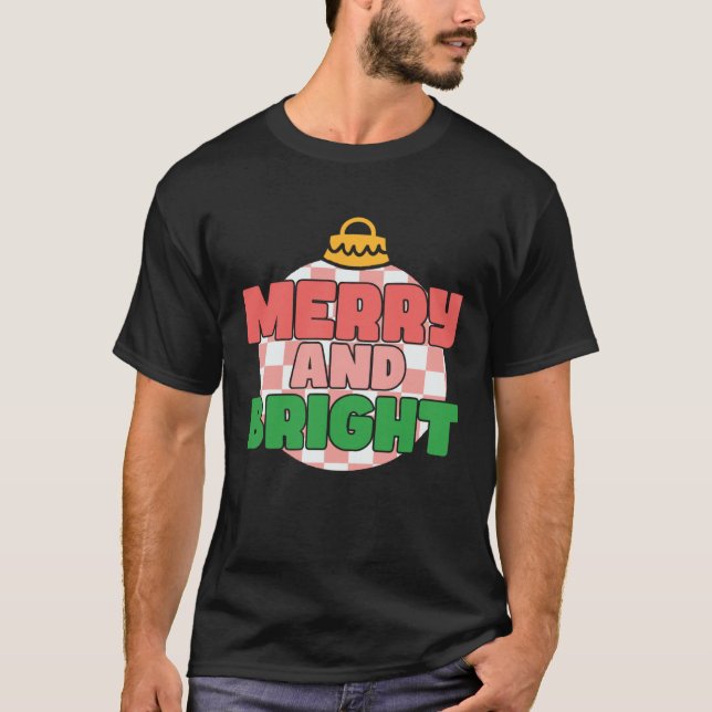 Retro Pink Christmas Merry Beautiful Bright Xmas B T-Shirt (Front)