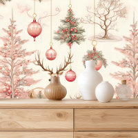 Retro Pink Christmas Ornaments And Deer