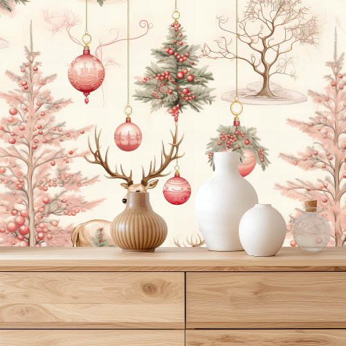 Retro Pink Christmas Ornaments And Deer Wallpaper