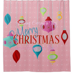 Retro Pink Christmas Shower Curtain