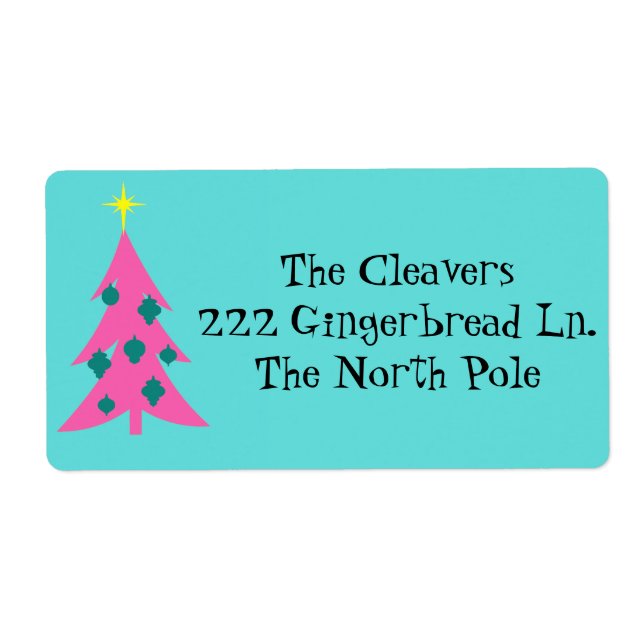 Retro Pink Christmas Tree Address Labels (Front)