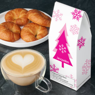 Retro Pink Christmas Tree and Snowflakes with Name Roasted Coffee