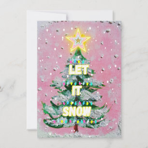 Retro Pink Christmas Tree  Holiday Card