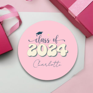Retro Pink Class Of 2024 Graduation Classic Round Sticker