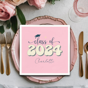 Retro Pink Class Of 2024 Graduation Napkins