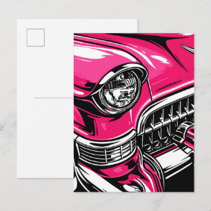 Retro Pink Classic Car Front Pop Art Illustration Postcard