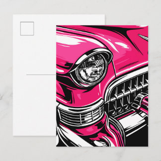 Retro Pink Classic Car Front Pop Art Illustration Postcard