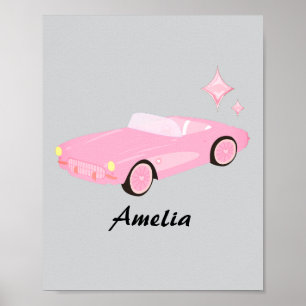 Retro Pink Convertible Child Name Poster