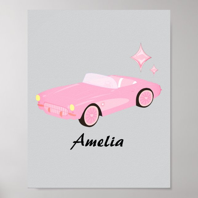 Retro Pink Convertible Child Name Poster (Front)