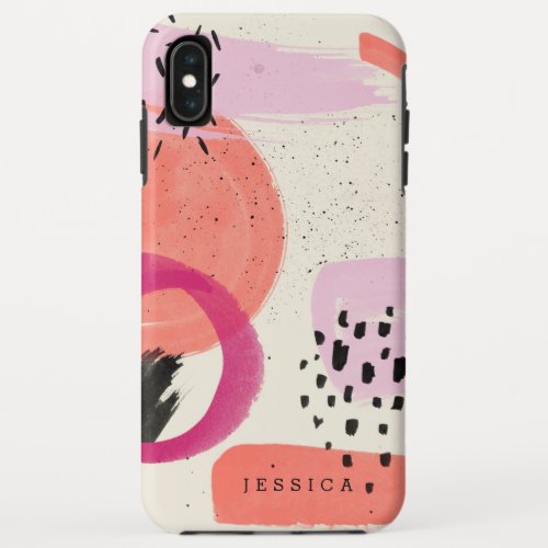 Retro pink coral earth geometric paint monogram iPhone XS max case