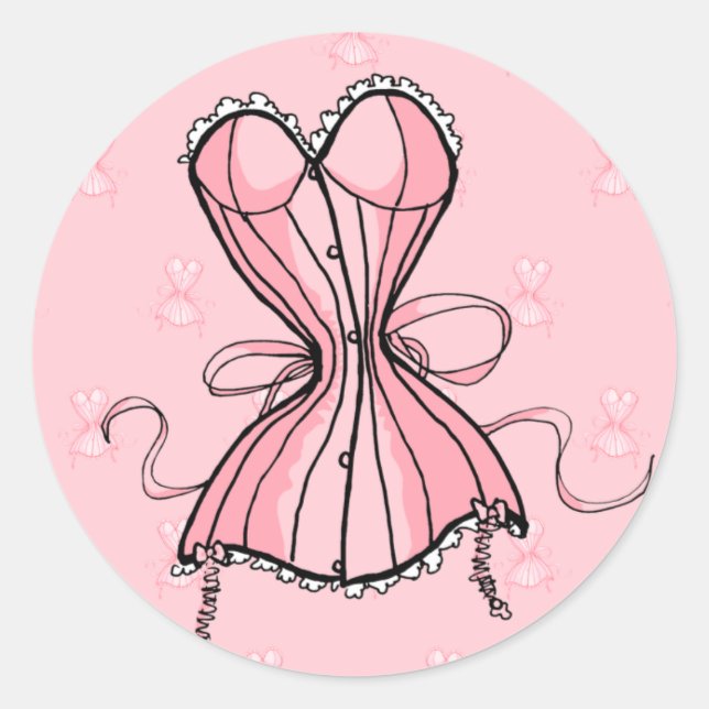 Retro Pink Corset Classic Round Sticker (Front)