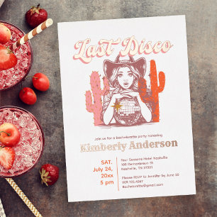 Retro Pink Cowgirl Last Disco Bachelorette Party Foil Invitation