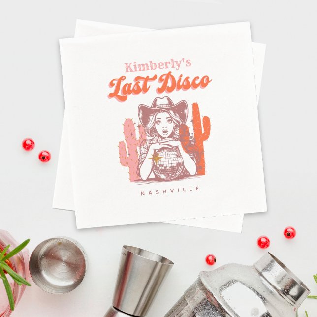 Retro Pink Cowgirl Last Disco Bachelorette Party  Napkins (Creator Uploaded)