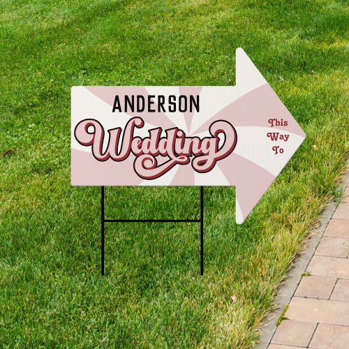 Retro Pink Cream  Red Swirl Wedding Directions Sign