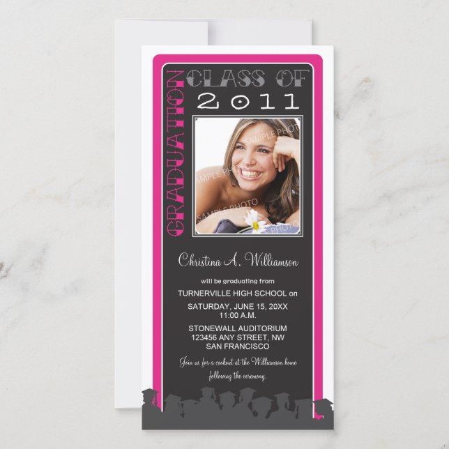 Retro Pink Custom Graduation Announcement (Front)