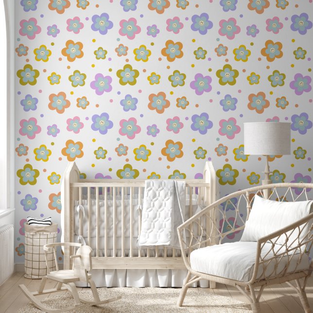 Retro Pink Cute Floral  Wallpaper (Kids)