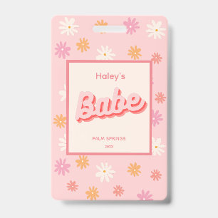 Retro Pink Daisy Bachelorette Party VIP Pass Badge