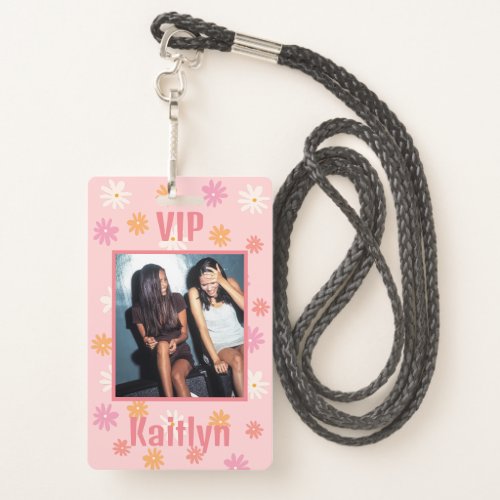 Retro Pink Daisy Bachelorette Party VIP Pass Badge