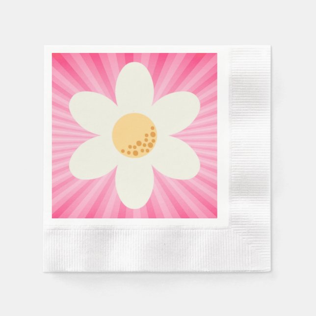Retro Pink Daisy Birthday Napkins – Boho Groovy 1s (Front)