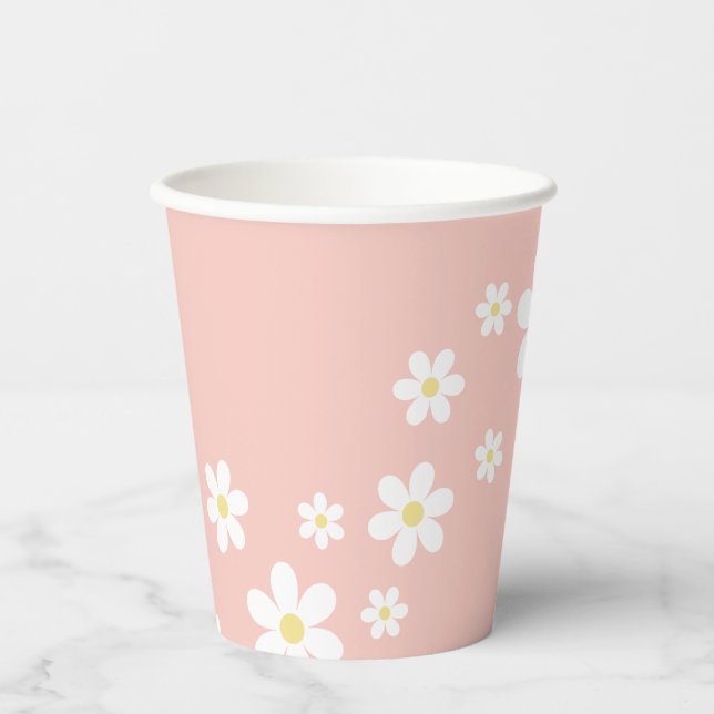 Retro Pink Daisy Birthday Paper Cups (Front)