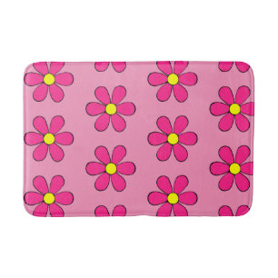 Retro Pink Daisy Cute Summer Bathroom Rug Bath Mat