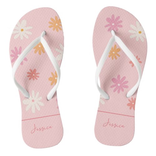 Retro Pink Daisy Flip Flops for Bridesmaids