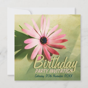 Retro Pink Daisy Flower Birthday Invitations