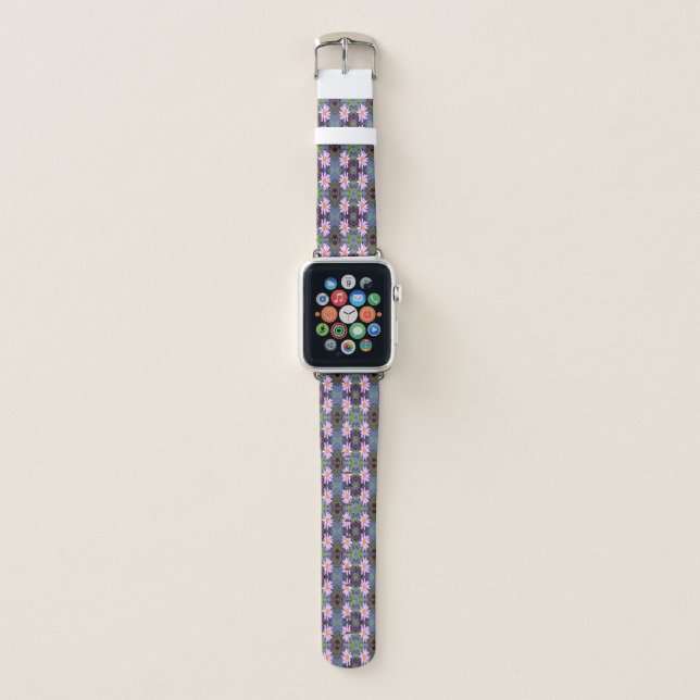 Retro Pink Daisy Flower Pattern Apple Watch Band (Front)