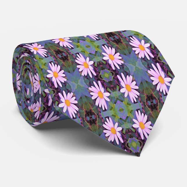 Retro Pink Daisy Flower Pattern Neck Tie (Rolled)